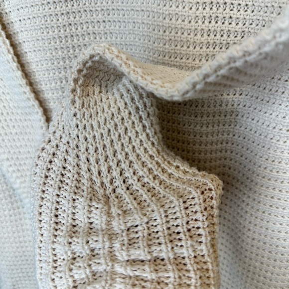Free People Sweater Womens SP Cream Moonshine Waffle Knit Cold Shoulder V Neck - Picture 3 of 7